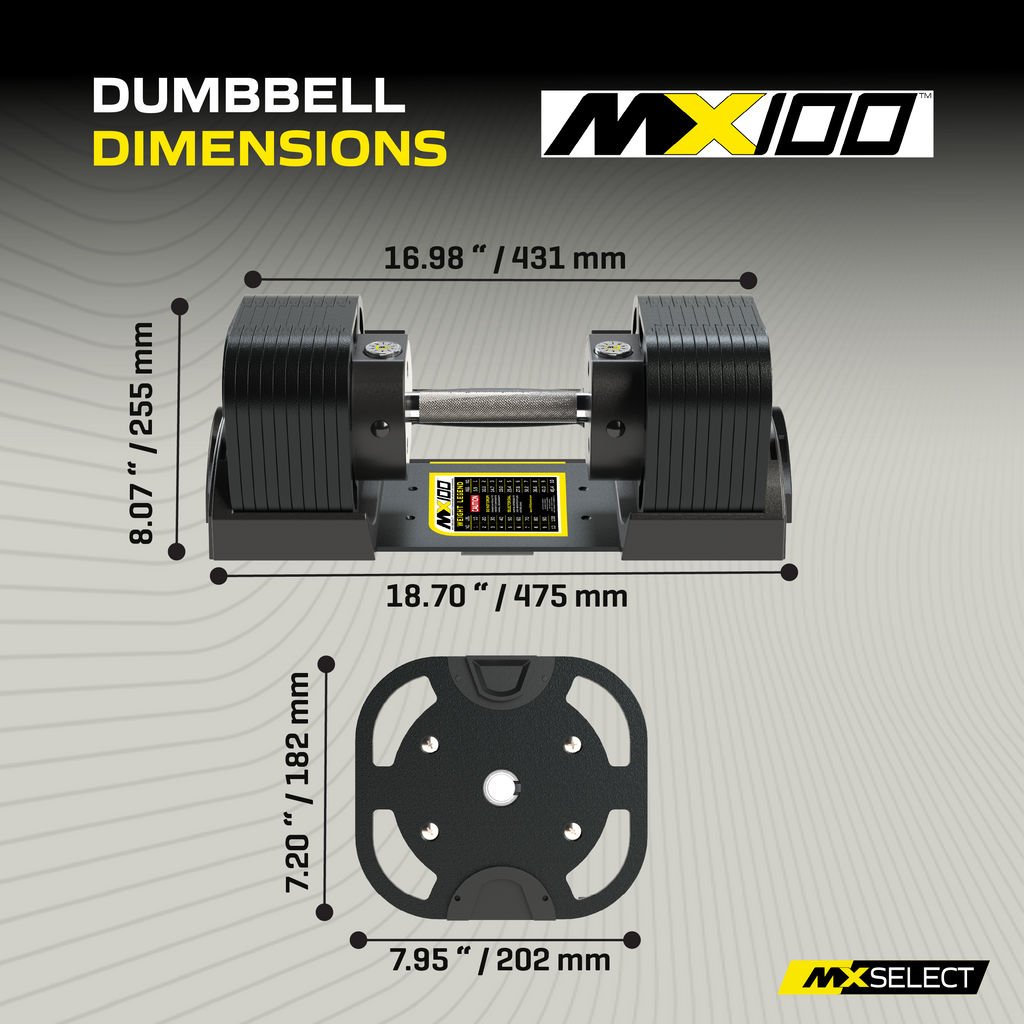 Adjustable Dumbbell Set 5.9kg - 45.4kg Pair MX100 EVO Knurled Premium Dumbbells