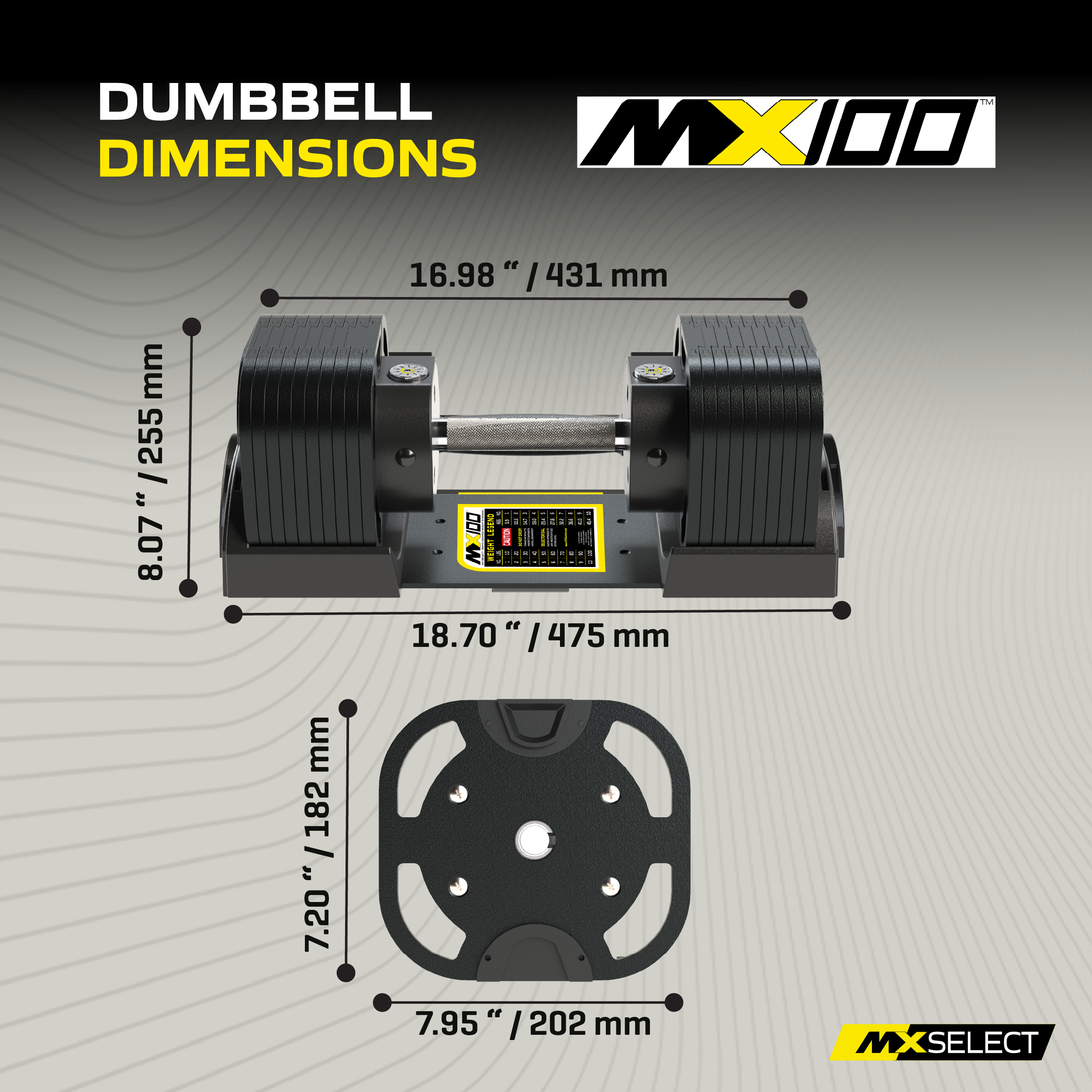 Adjustable Dumbbell Set 5.9kg - 45.4kg Pair MX100 EVO Knurled Premium Dumbbells