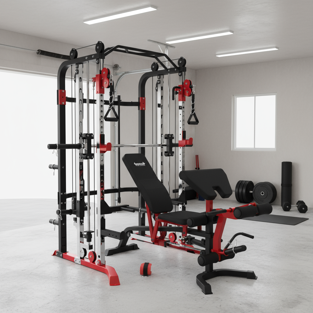 Home Gym Functional Trainer with Adjustable Bench & 100kg Olympic Weights