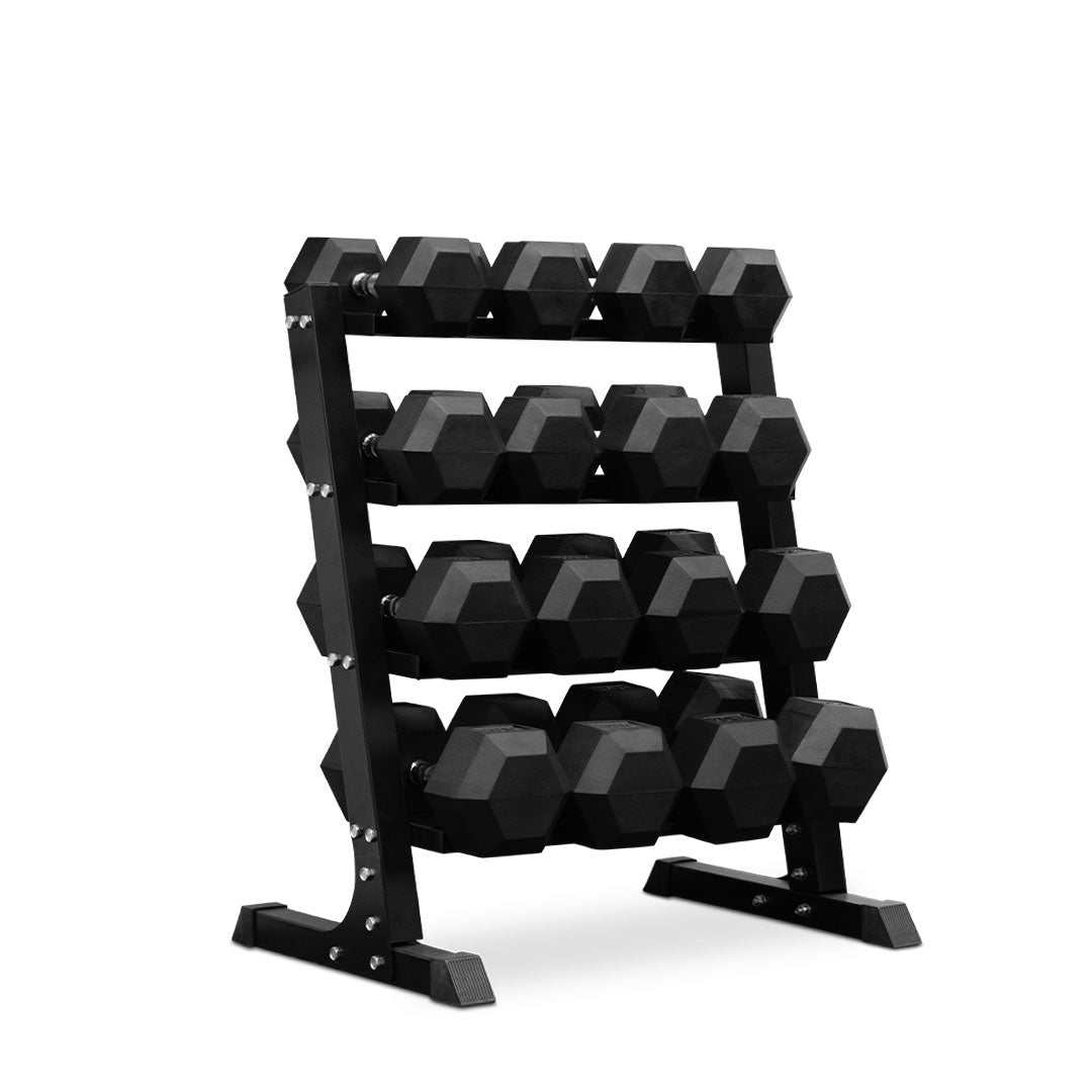 12.5kg - 30kg Rubber Hex Dumbbell Set + Rack | Direct Fitness Gear