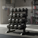 12.5-30kg Rubber Hex Dumbbells with Rack