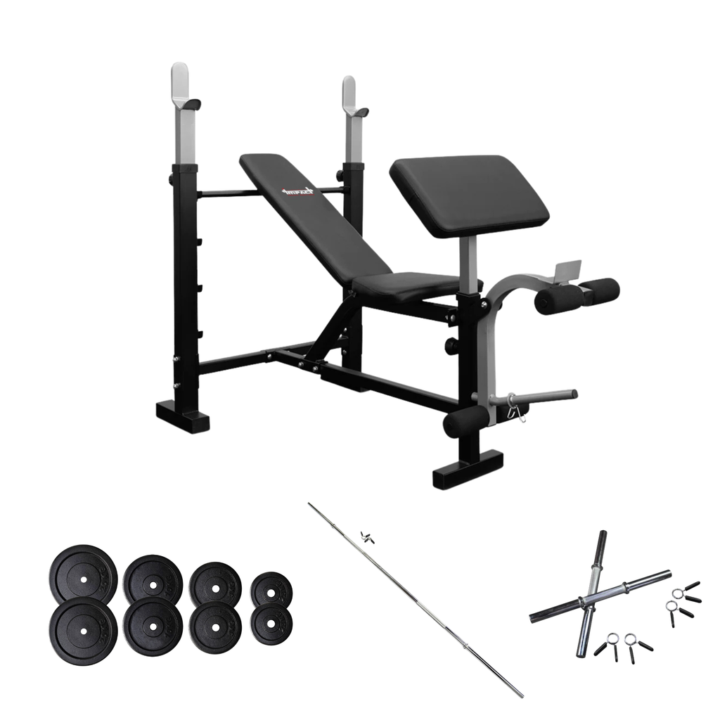 Weight Bench with 55kg Barbell Weight Set & Dumbbells