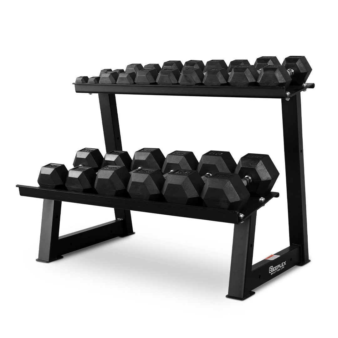 2-25kg rubber Hex Dumbbell set & Rack | Dumbbell Packages | Direct ...