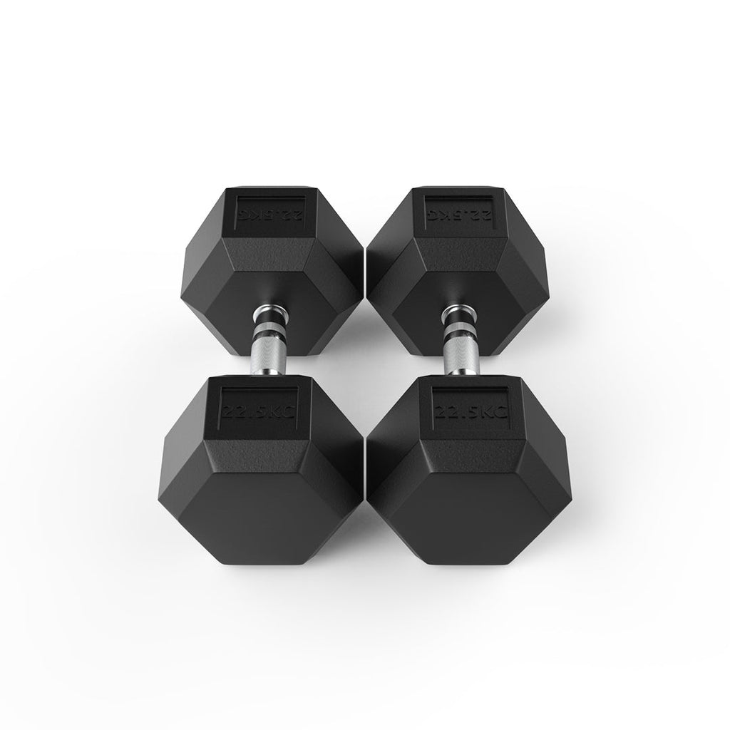 image of 22.5kg rubber hex dumbbell pair