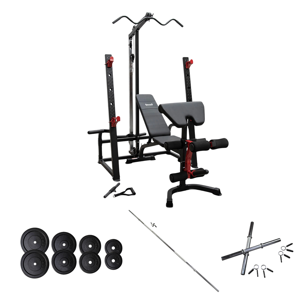 Squat Rack & Bench Press with Lat Pulldown + 115kg Barbell Set