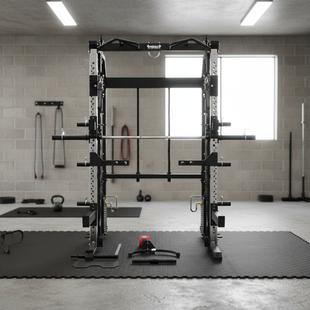 Multi-Functional Trainer with Smith Machine Squat Rack + Adjustable Bench + 120kg Olympic Barbell Set Package