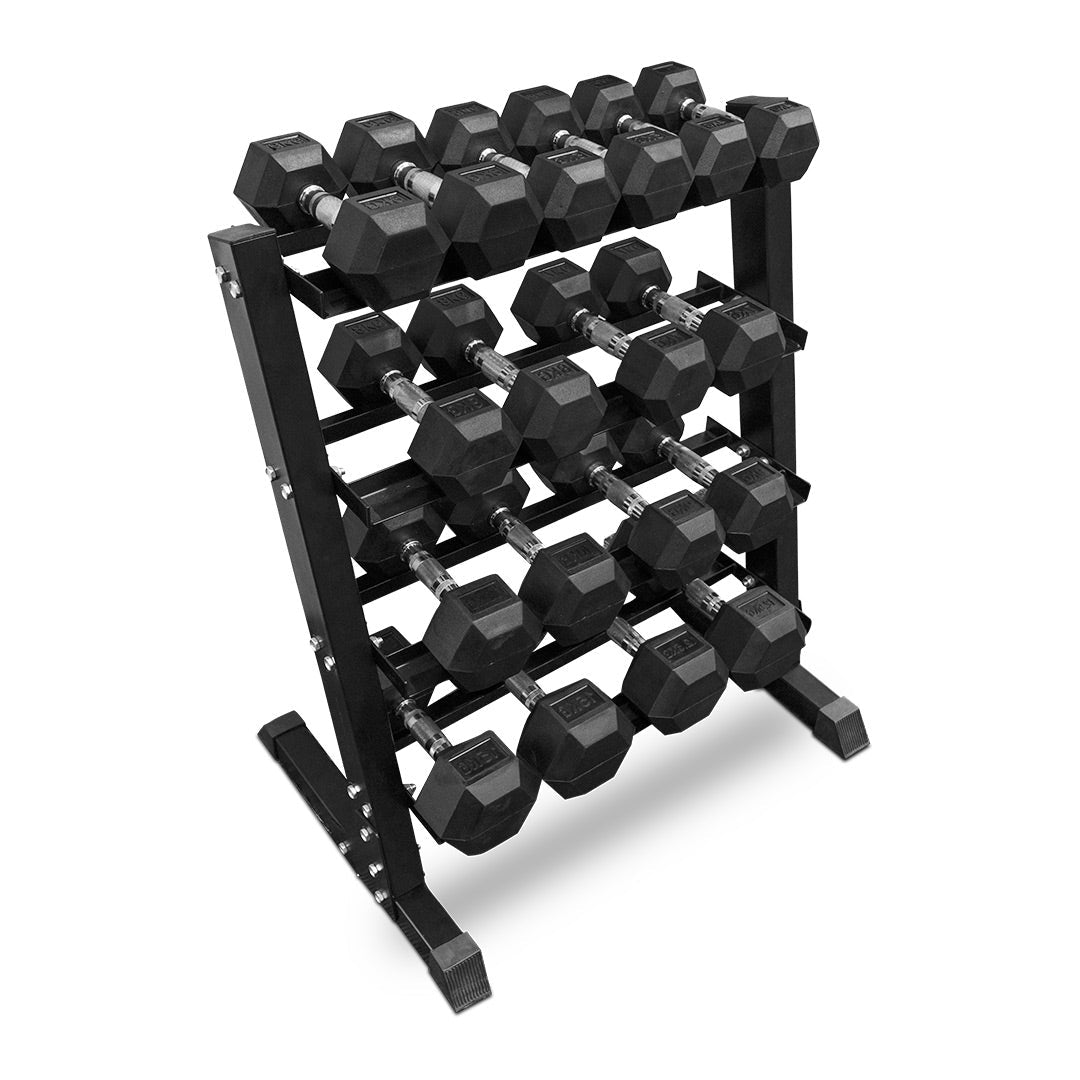 Rexformers Rack 4-15kg Rubber Hex Dumbbells Set with Rack | Compact Strength Training ...