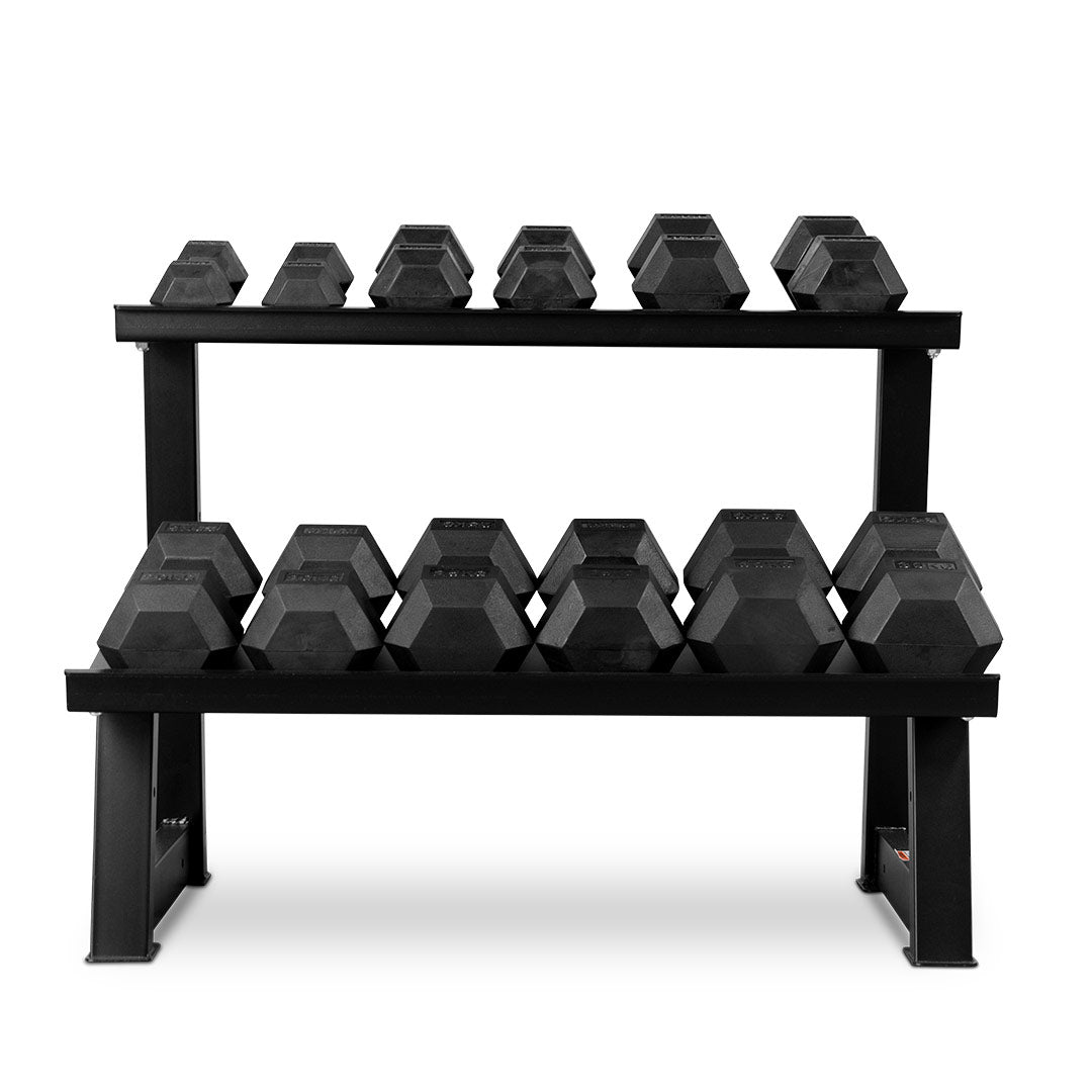 Commercial Rubber Hex Dumbbell Set 5–30 kg with 2-Tier Rack – Direct ...