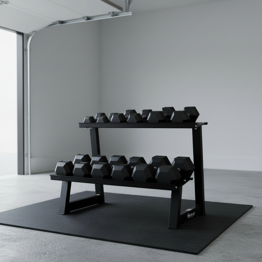 5kg-30kg Rubber Hex Dumbbell Set with Dumbbell 2 tier rack