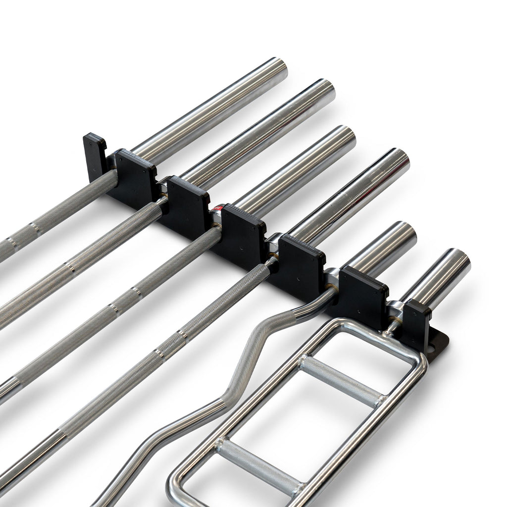 6 barbell wall rack with barbells angle shot
