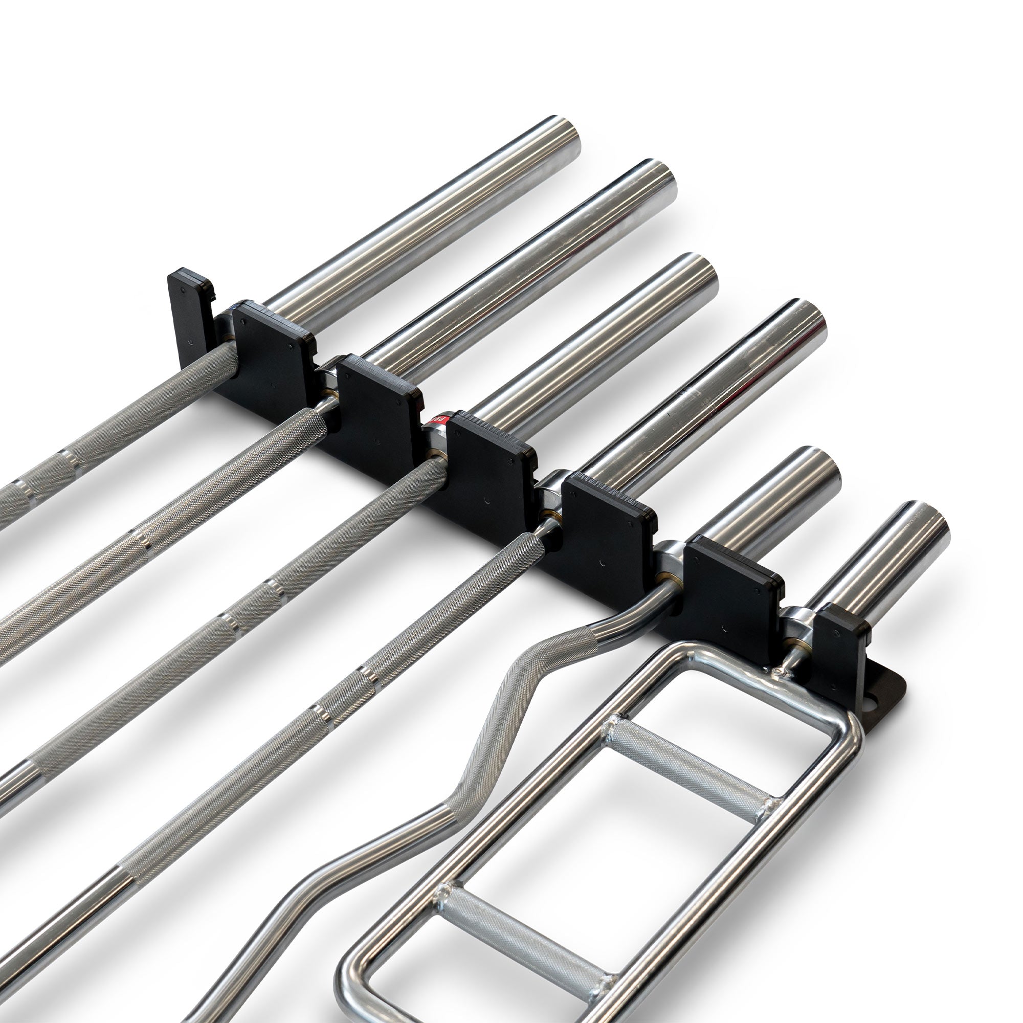 6 barbell wall rack with barbells angle shot