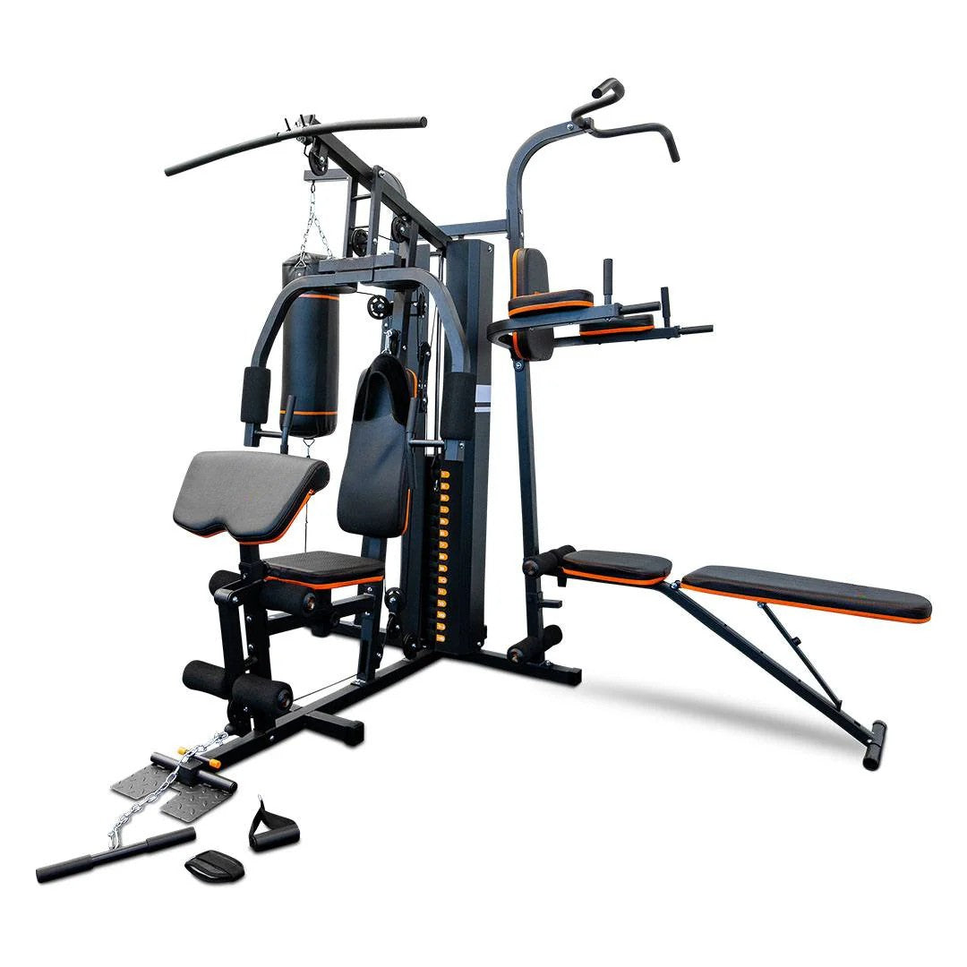 Multi Station Home Gym Boxing bag Bench Pull Up Bar and Dip Bars 6 in 1