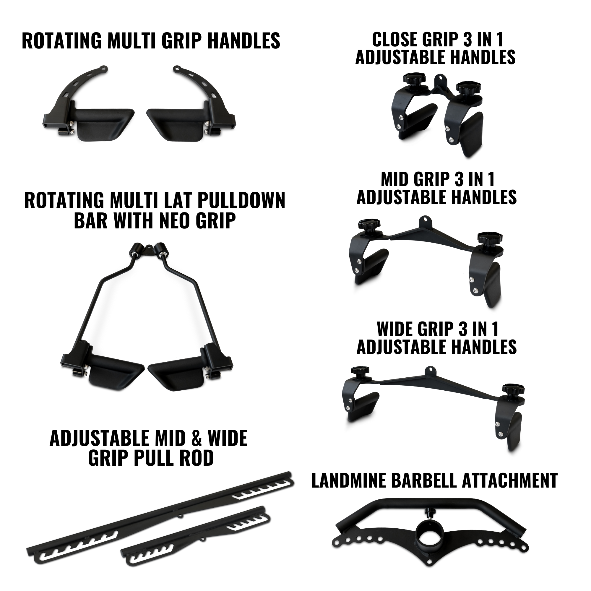 8-Piece Cable Attachment Kit with Adjustable NEO GRIP Handles and Rack
