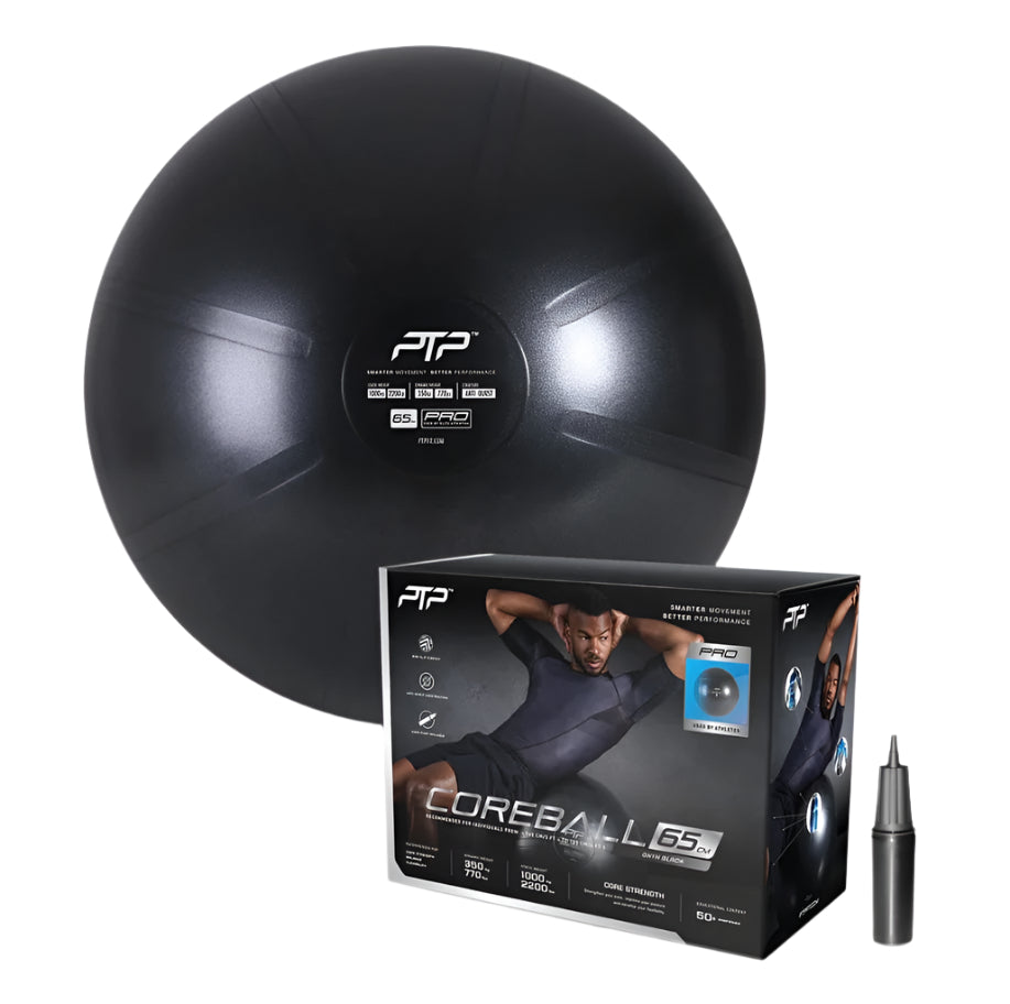 PTP 65CM Onyx Black Exercise CoreBall with Pump