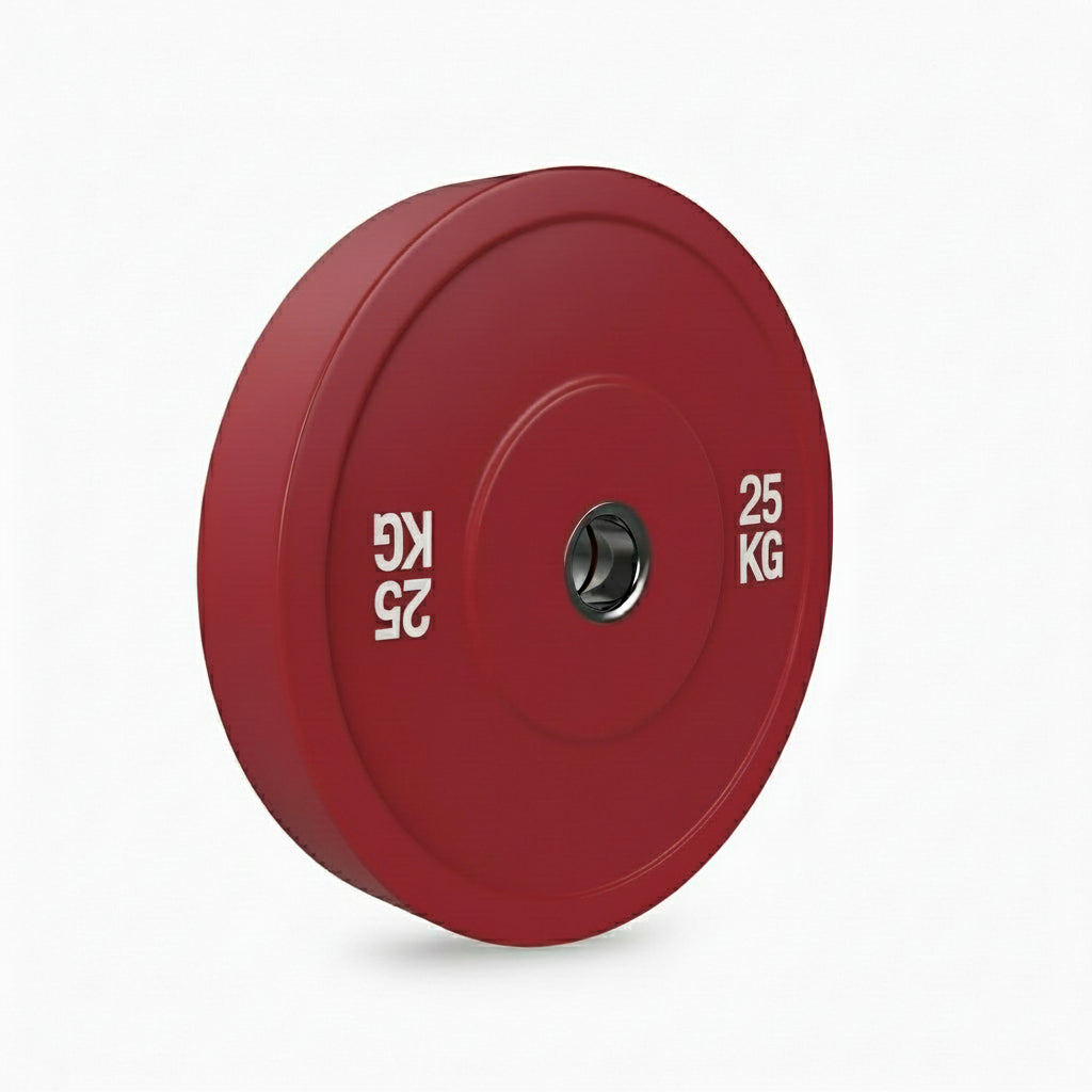 Coloured Bumper Plates 25kg angle 1