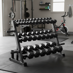 1-25kg Rubber Hex Dumbbells + 3-Tier Multi-Storage Rack