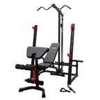 Heavy-Duty Squat Rack with Lat Pulldown, Adjustable Bench & 120kg Olympic Barbell Plates