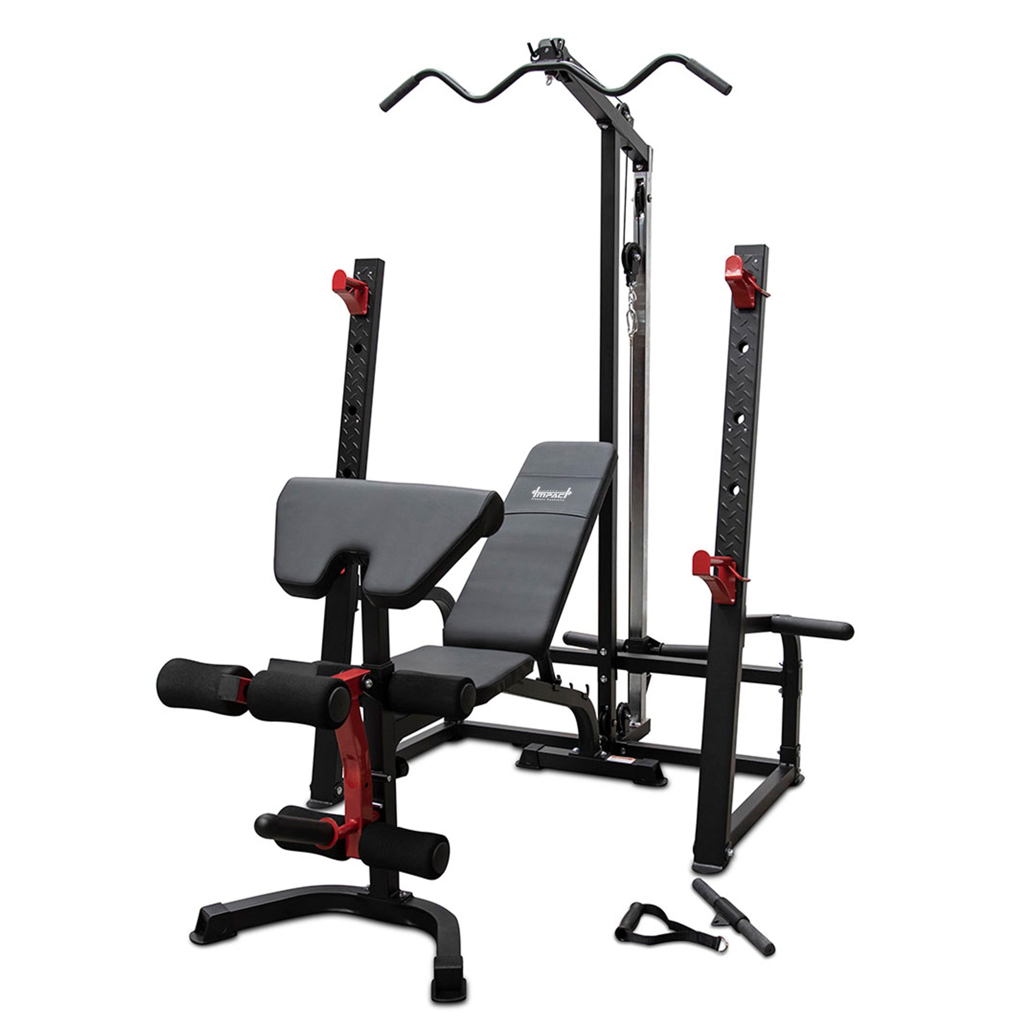 Heavy-Duty Squat Rack with Lat Pulldown, Adjustable Bench & 120kg Olympic Barbell Plates