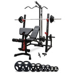 Heavy-Duty Squat Rack with Lat Pulldown, Adjustable Bench & 120kg Olympic Barbell Plates