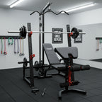Heavy-Duty Squat Rack with Lat Pulldown, Adjustable Bench & 120kg Olympic Barbell Plates