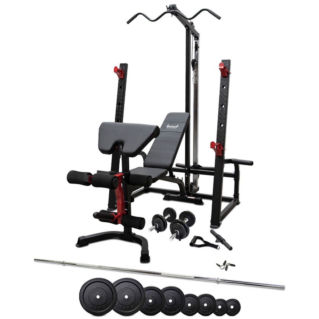 Home Gym Squat Rack & FID Bench with 115kg Standard Barbell & Dumbbell Set