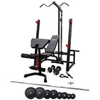 Home Gym Squat Rack & FID Bench with 115kg Standard Barbell & Dumbbell Set