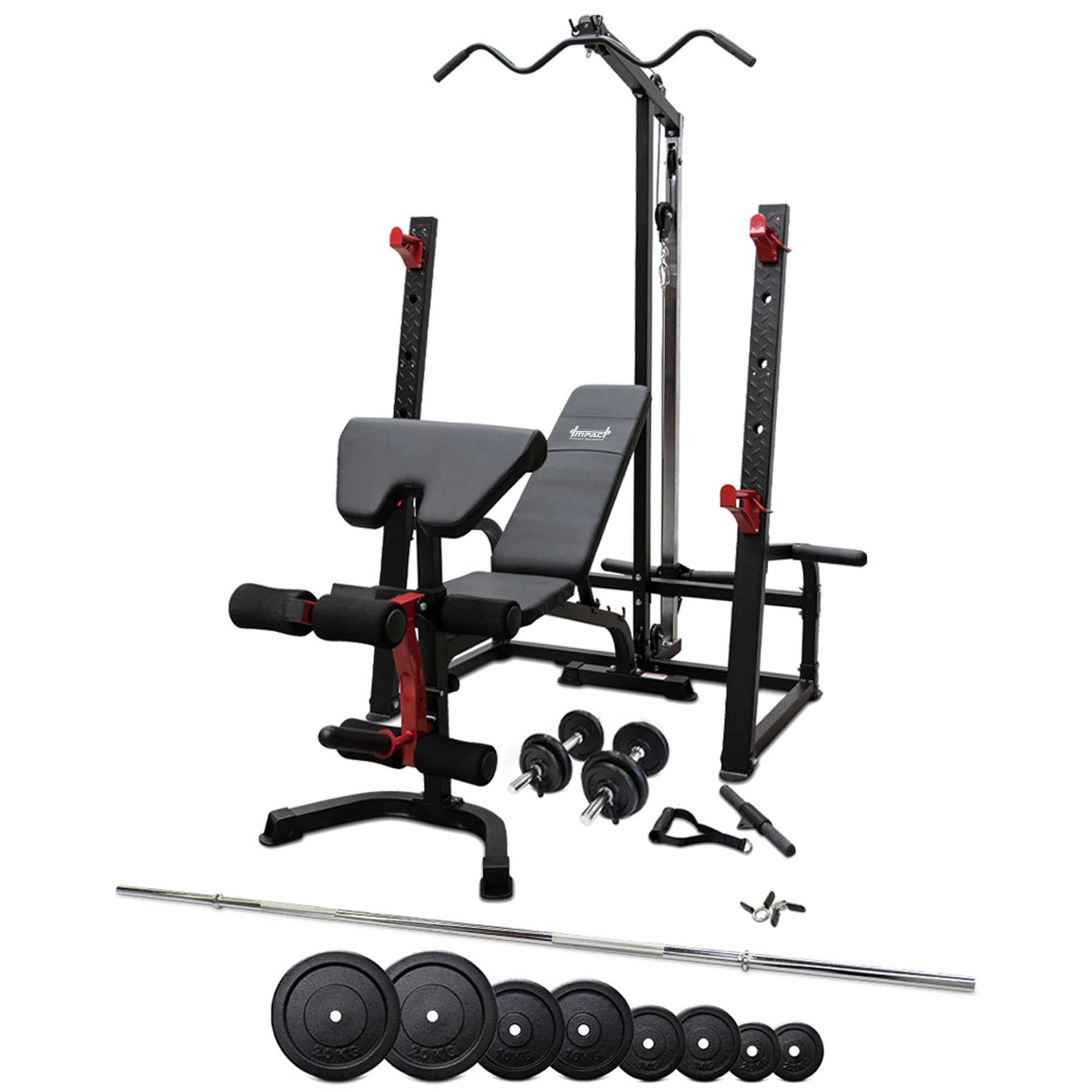 Home Gym Squat Rack & FID Bench with 115kg Standard Barbell & Dumbbell Set