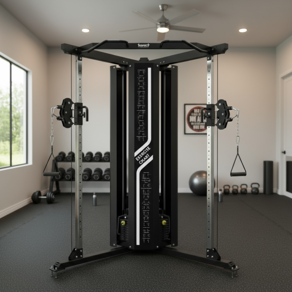 Compact Functional Trainer Home Gym Bundle with Adjustable Bench and Leg Developer