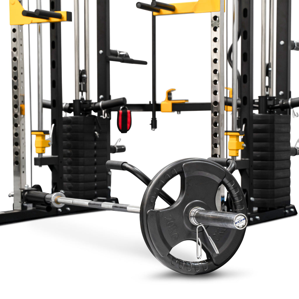 Multi-Trainer Home Gym with Adjustable Bench & 100kg Olympic Weight Set and Barbell