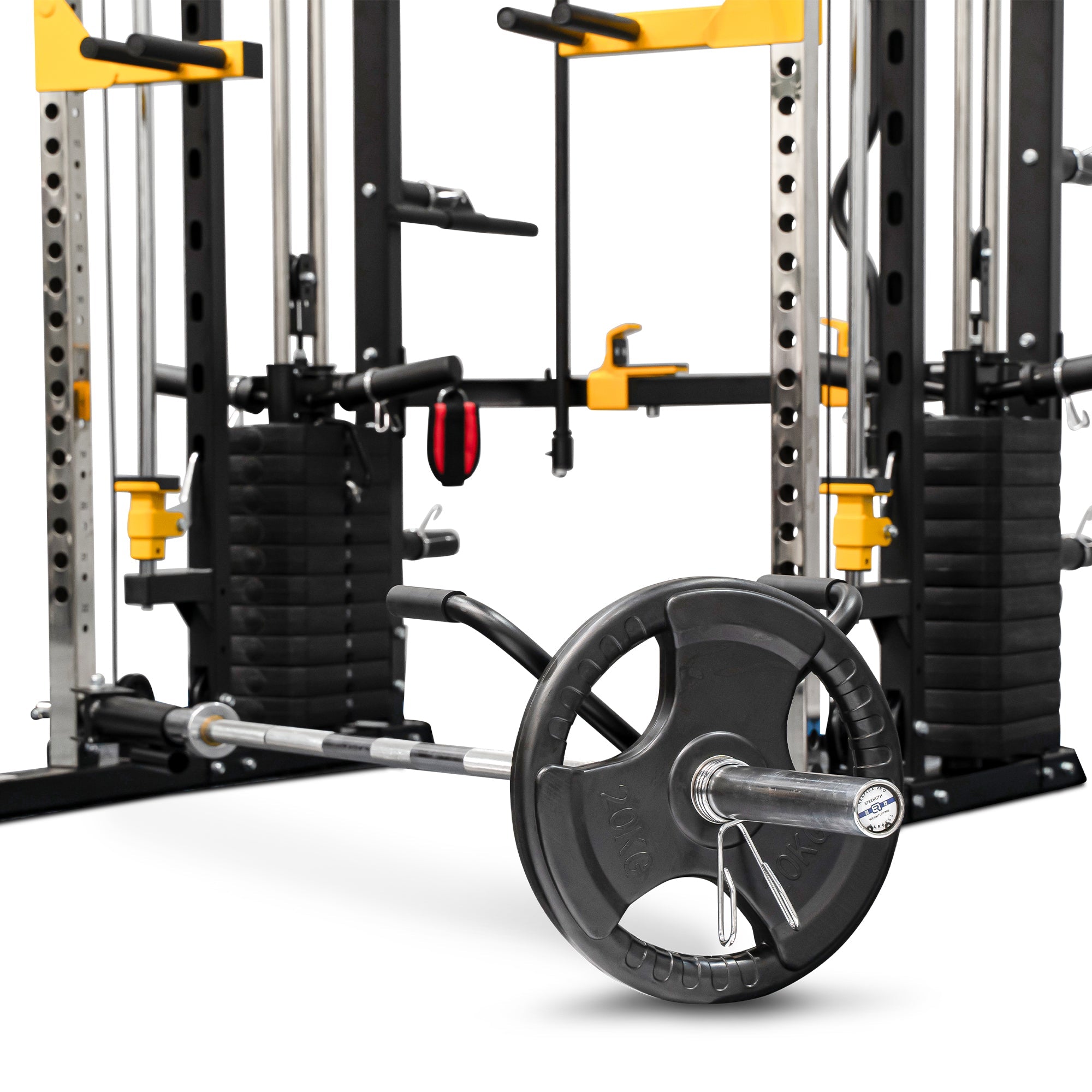 Multi-Trainer Home Gym with Adjustable Bench & 100kg Olympic Weight Set and Barbell