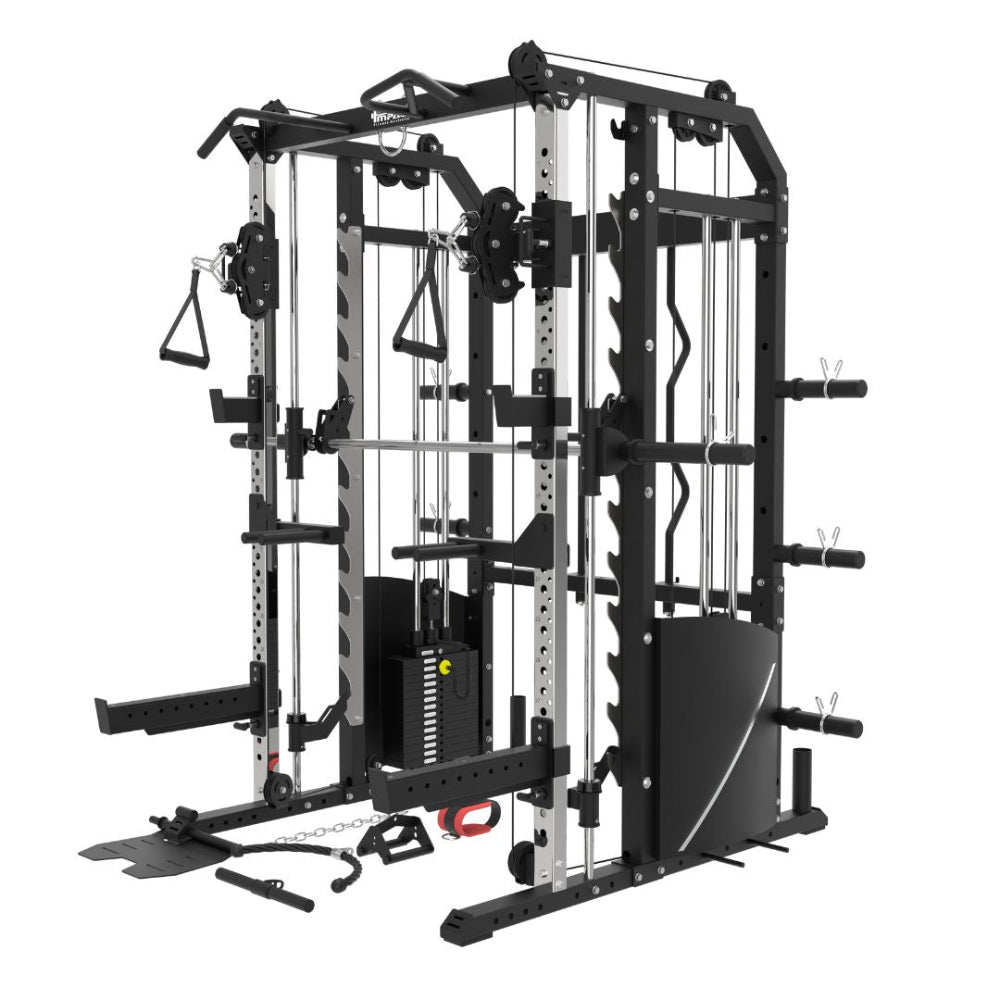 MF20 Multi-Functional Trainer with Smith Machine Squat Rack + Adjustable Bench + 120kg Olympic Barbell Set Package