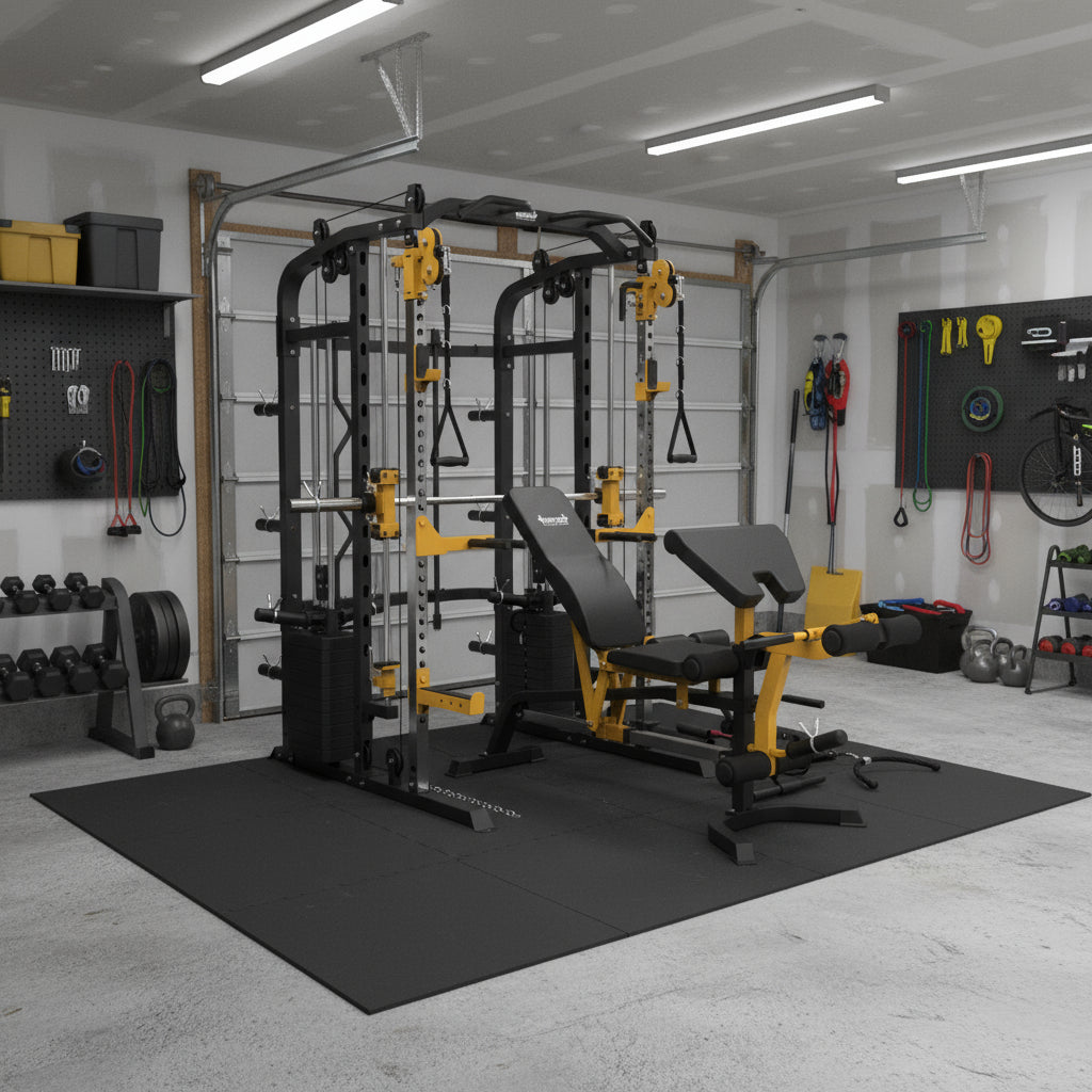 Multi-Trainer Home Gym with Adjustable Bench & 100kg Olympic Weight Set and Barbell