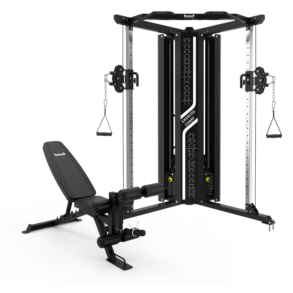 Compact Functional Trainer Home Gym Bundle with Adjustable Bench and Leg Developer