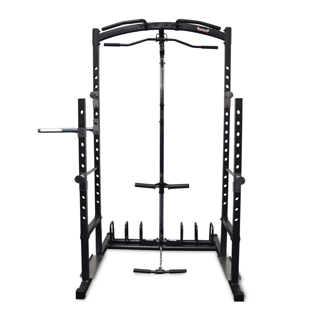 Squat Rack with Lat Pulldown, Seated Row & Attachments