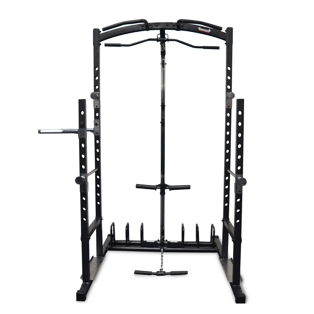 Squat Rack with Lat Pulldown, Seated Row & Attachments