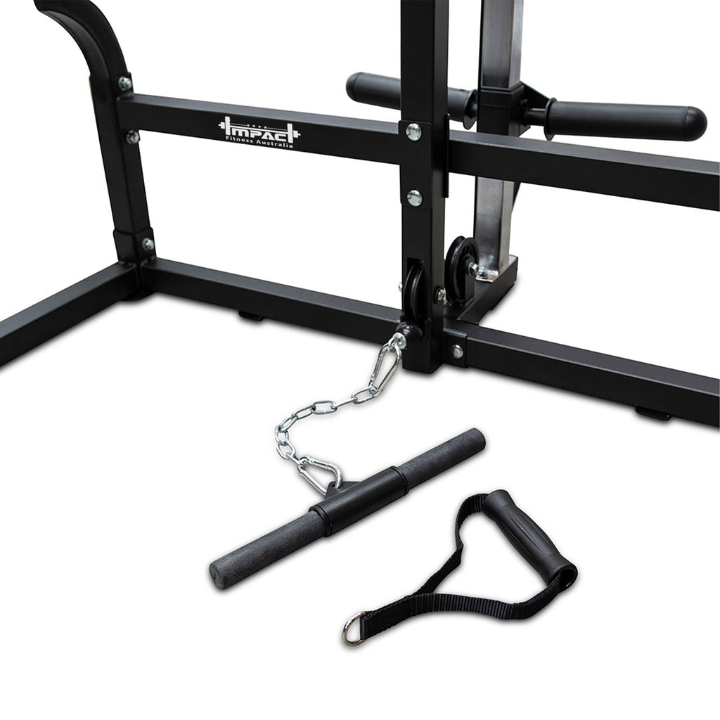 Multi-Function Squat Rack with Weight Bench & Lat Pulldown Seate Row Station