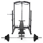 Power Rack Strength Training Station with Lat Pulldown, Bench & Olympic Weight Set