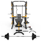 Multi-Trainer Home Gym with Adjustable Bench & 100kg Olympic Weight Set and Barbell