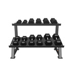 Commercial Rubber Hex Dumbbell Set with 2-Tier Rack (5–30 kg)