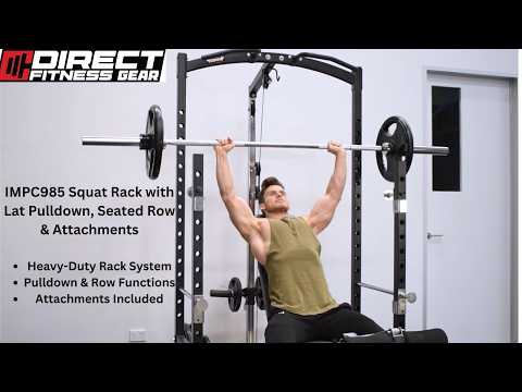Squat Rack with Lat Pulldown, Seated Row & Attachments